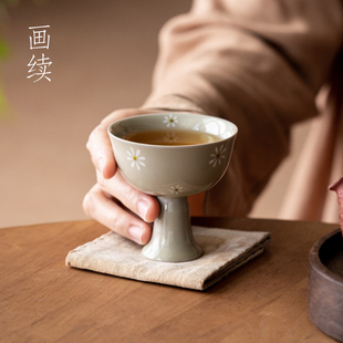 画续纯手绘功夫茶杯主人杯单杯女士草木灰陶瓷小杯碎花喝茶品茗杯