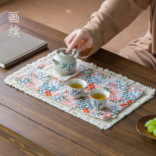 画续东方雅致干泡席组家用茶几布艺茶席茶室茶台隔热垫茶桌布艺