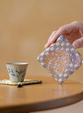 画续国风织锦杯垫家用主人茶杯垫中式禅意防水布艺双面隔热垫茶道