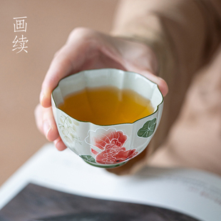 画续草木灰手绘年年有余主人杯莲瓣杯单杯功夫茶杯陶瓷品茗杯对杯