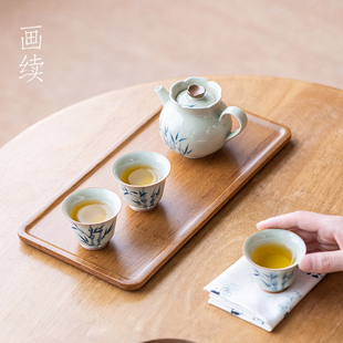 画续朴趣重竹四方干泡盘家用茶室竹制茶盘小号竹子泡茶盘小茶盘