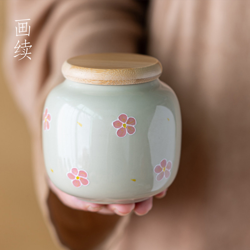 画续草木灰手绘梅花茶叶罐密封罐陶瓷存茶罐中式复古防潮家用小号,餐饮具,茶叶罐,淘宝优惠券,粉丝福利购,淘宝优惠卷