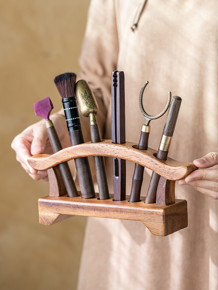 绘画更新核桃六君子茶道套装官方帽子实木支架功夫茶具配件制茶工