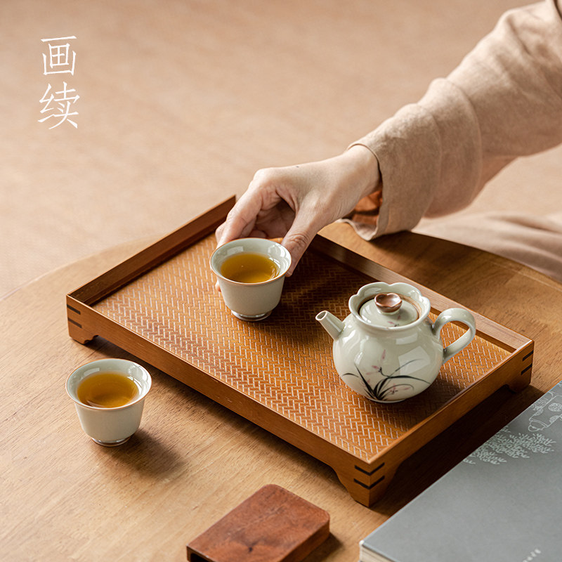 画续楠竹席面干泡台茶盘客厅茶室家用单独小型竹制托盘单层竹子,餐饮具,茶盘,淘宝优惠券,粉丝福利购,淘宝优惠卷