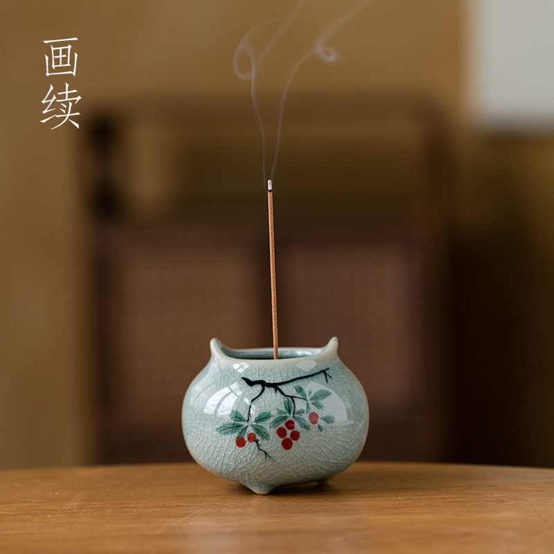画续哥窑冰裂手绘线香香插香座小香炉陶瓷家用室内茶道中式复古