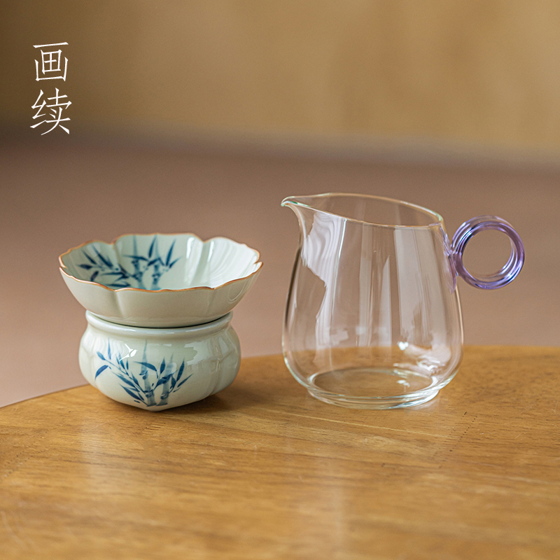 画续紫倾玻璃公道杯陶瓷茶滤套组