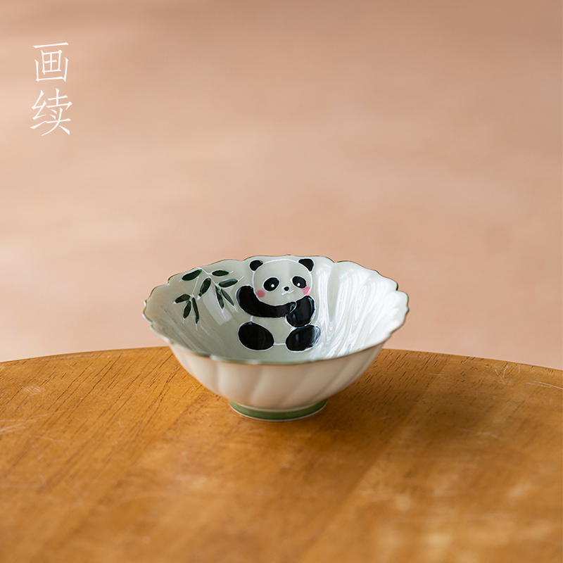 画续草木灰手绘花瓣普洱杯主人杯