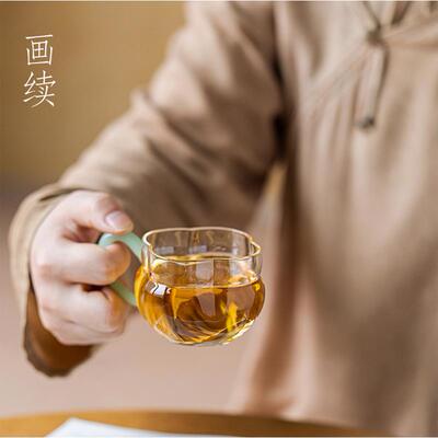 画续玻璃带把手透明花茶杯耐高温