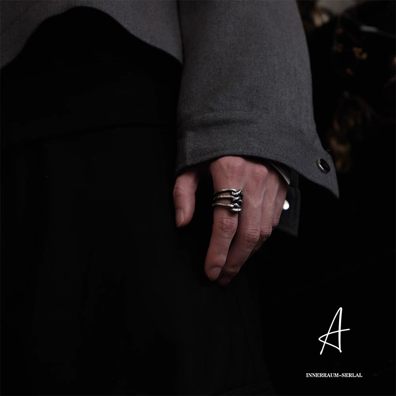 黑饰GM风格复古银交叉情侣戒指男女轻奢暗黑小众设计感ins高级感