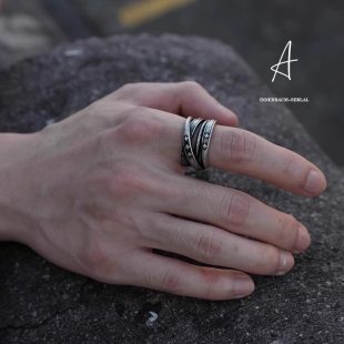 黑饰Wm风手工十字缠绕银戒指男女潮轻奢高级ins先锋设计小众配饰