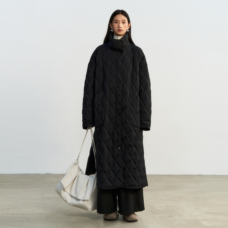 AIRIQI25冬新款立领菱格纹羽绒服