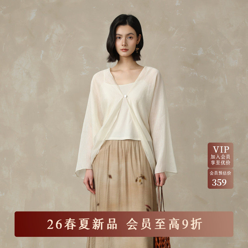BAIZHUO商场同款26夏新款设计感门襟新中式轻薄衬衫小衫AZ