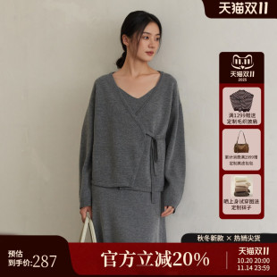 斜襟系带羊毛针织开衫 慵懒松弛新中式 女AH43KS372 新款 AIRIQI秋季