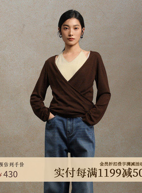 AIRIQI商场同款25秋新款休闲宽松撞色大V领假两件针织衫AX53MS279