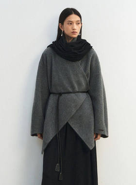 黑标BAIZHUO商场同款25冬新款慵懒风腰带双面呢毛呢外套AZ54DY051