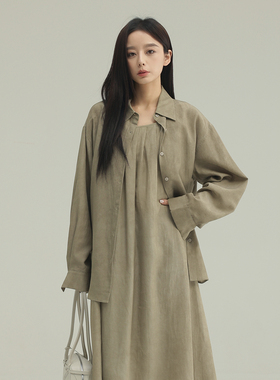 AIRIQI夏季新款轻盈垂坠极简风天丝亚麻宽松廓形衬衫女AY52CS058