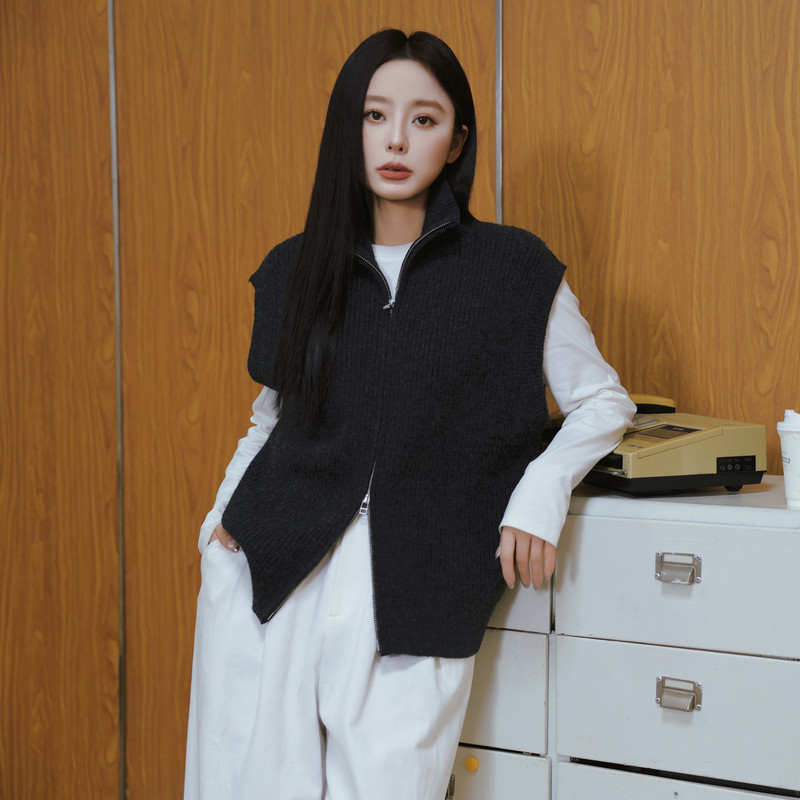 AIRIQI春季新款百搭宽松翻领双头拉链坎肩羊毛针织背心AX44BX510,女装/女士精品,背心吊带,淘宝优惠券,粉丝福利购,淘宝优惠卷