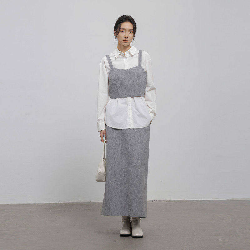 AIRIQI冬季新款吊带背心+休闲高腰显瘦半身裙羊毛套装女AH4