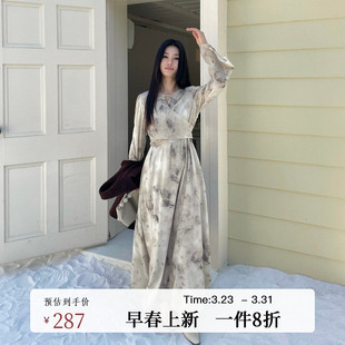 绑带设计感喇叭袖 AIRIQI春季 围裹式 新中式 连衣裙女AH51LQ025 新款