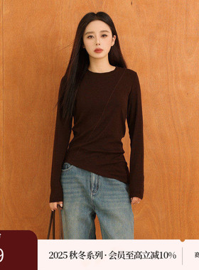 AIRIQI商场同款25冬新款设计感褶皱圆领长袖针织打底衫AY54DS225