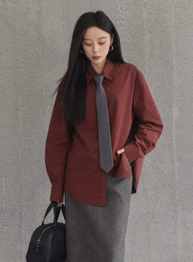 AIRIQI冬季新款休闲极简通勤风全棉宽松显瘦落肩衬衫女AY44CS222