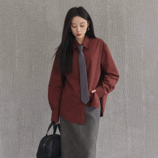 女AY44CS222 休闲极简通勤风全棉宽松显瘦落肩衬衫 AIRIQI冬季 新款