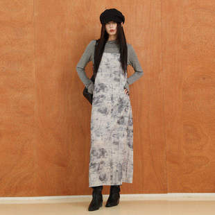 AIRIQI秋季 复古风印花直筒显瘦国风晕染吊带连衣裙AY43LQ204 新款