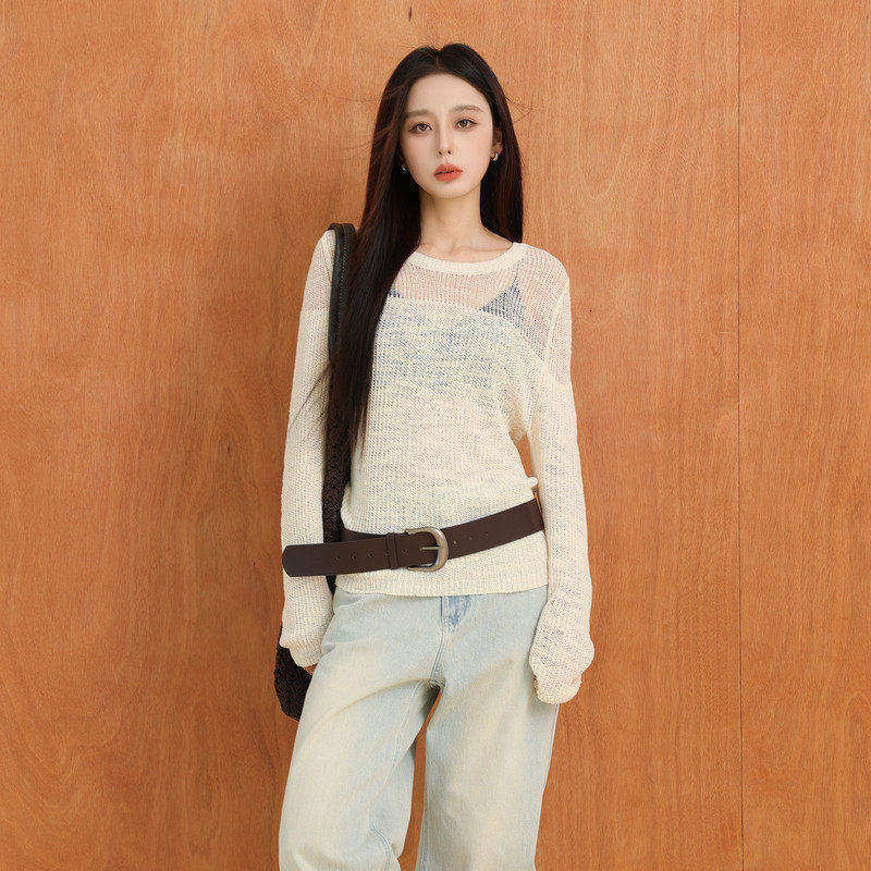 AIRIQI秋季新款慵懒风微透针织衫