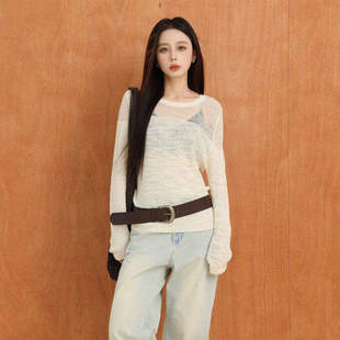 宽松慵懒风针织衫 AIRIQI秋季 罩衫 休闲轻薄微透长袖 AH43MS025 新款