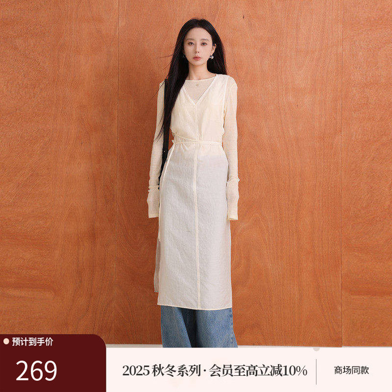 AIRIQI商场同款25秋新款系带收腰设计感V领背心连衣裙AY5