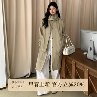 黑标BAIZHUO春季新款休闲松弛感落肩可拆卸围脖风衣外套AZ51FY267