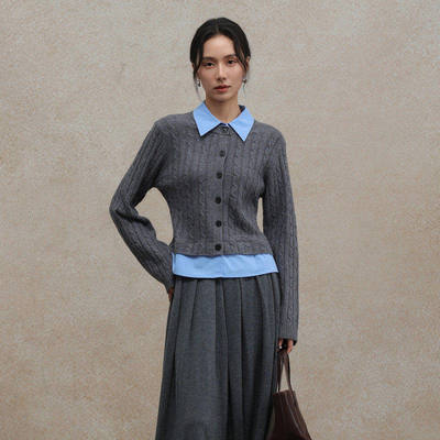 AIRIQI25冬新款假两件针织开衫