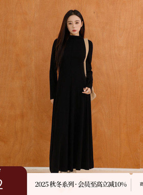 AIRIQI商场同款25冬新款半高领大摆廓形长款羊毛连衣裙AH54LQ161