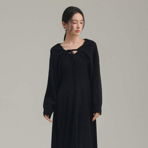 AIRIQI春季新款系带领口针织开衫