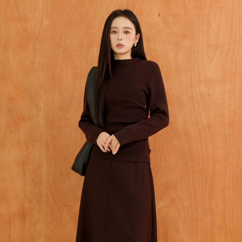 黑标BAIZHUO商场同款25冬新款修身软糯裹胸+针织打底衫AZ