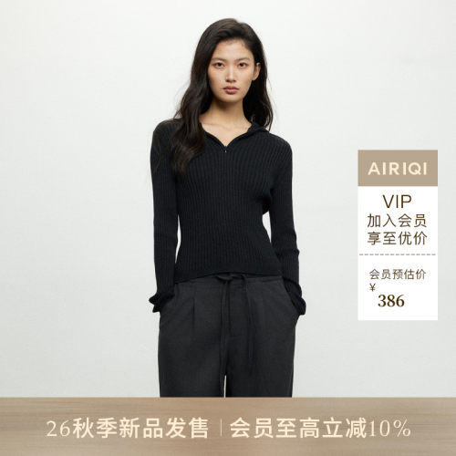 AIRIQI26秋新款半拉链坑条针织衫