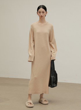 AIRIQI2024春新款小个子慵懒羊毛连衣裙女内搭针织长裙BR41LQ060
