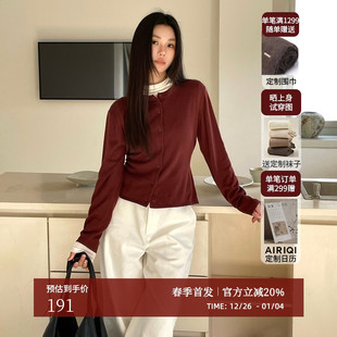 羊毛针织衫 AIRIQI春季 收腰短款 休闲微宽松圆领长袖 AH51KS048 新款