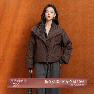 AIRIQI冬季新款休闲简约翻领宽松拼接可拆卸门襟羽绒服AX44YR023