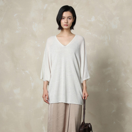 AIRIQI26夏新款亚麻微透针织衫