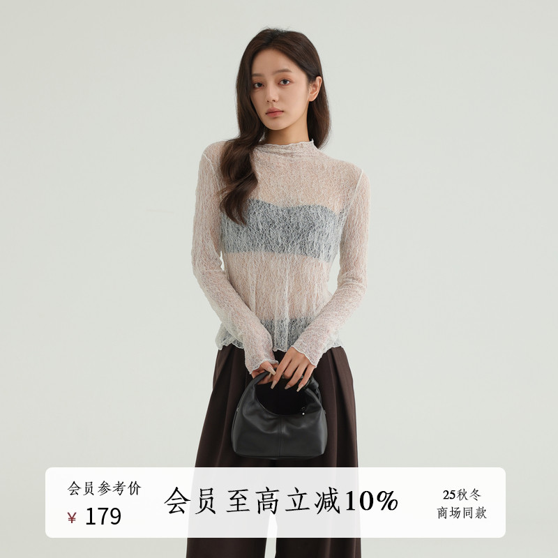 AIRIQI25秋新款蕾丝针织打底衫