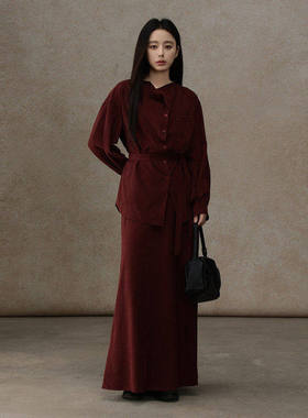 AIRIQI商场同款25冬新款休闲通勤衬衫+中长款半裙套装女AY54TZ514