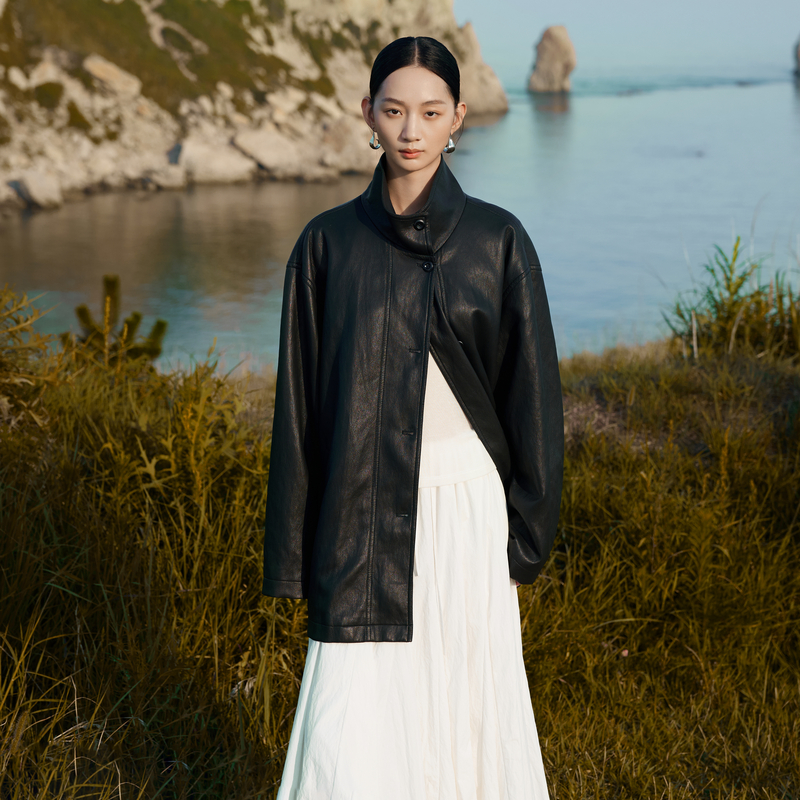 AIRIQI25秋新款休闲PU夹克外套