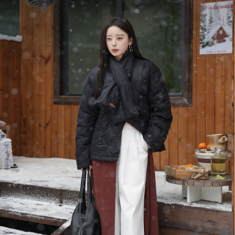 AIRIQI冬季新款静奢风围巾羽绒服