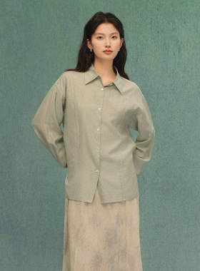 AIRIQI秋季新款休闲宽松通勤轻熟系扣收腰翻领长袖衬衫AH43CS218