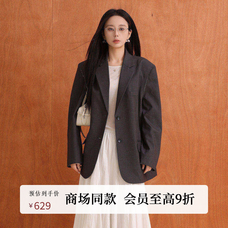 AIRIQI商场同款25秋新款小翻领简约宽松廓形西装外套女AY5