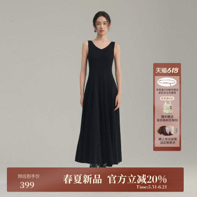 AIRIQI春季新款无袖A摆连衣裙