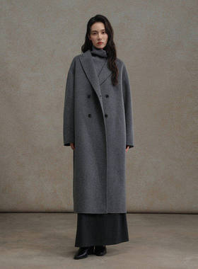 黑标BAIZHUO商场同款25冬新款经典双排扣直筒双面呢大衣AZ54DY142