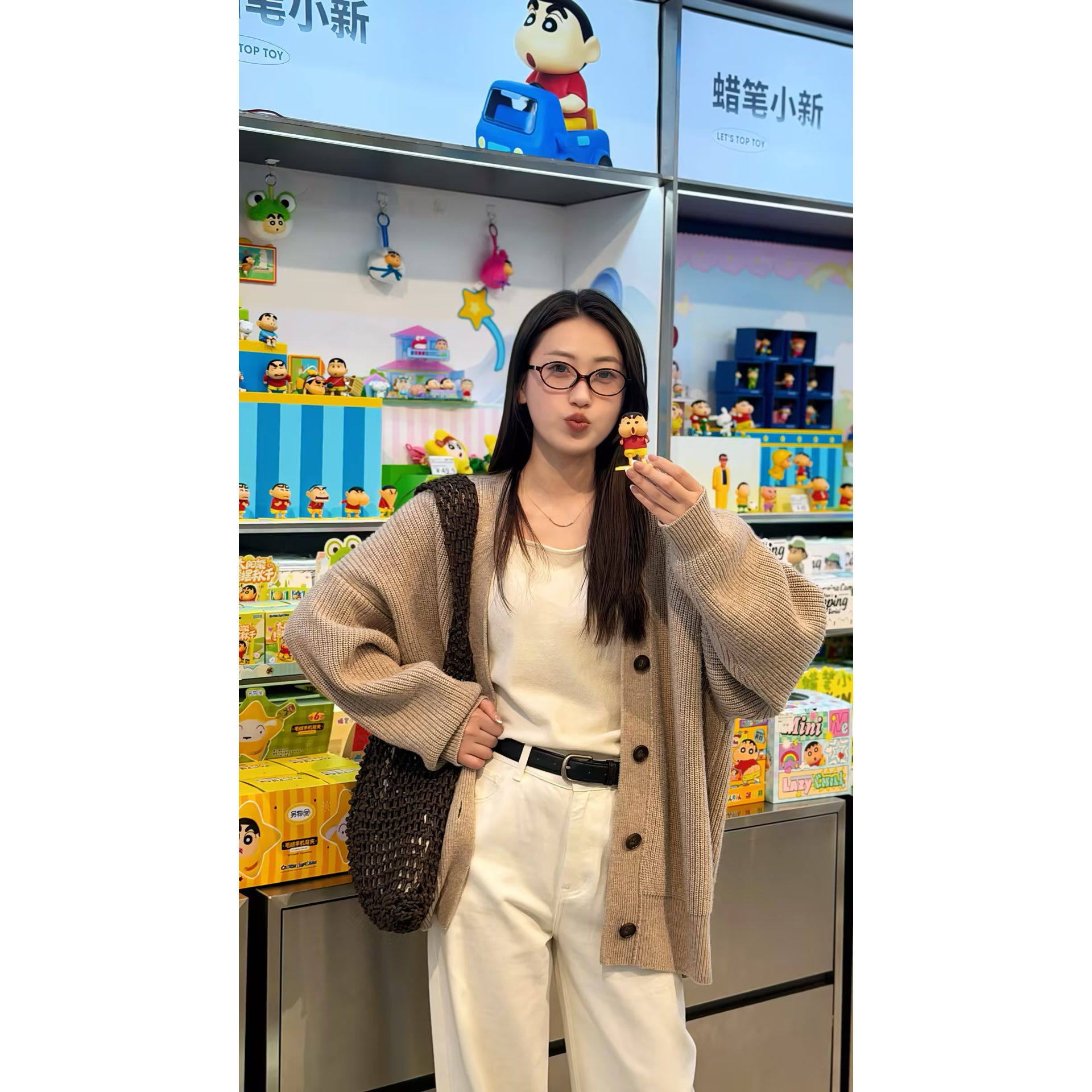 AIRIQI春季新款休闲慵懒风宽松V领廓形全羊毛针织开衫女AX5