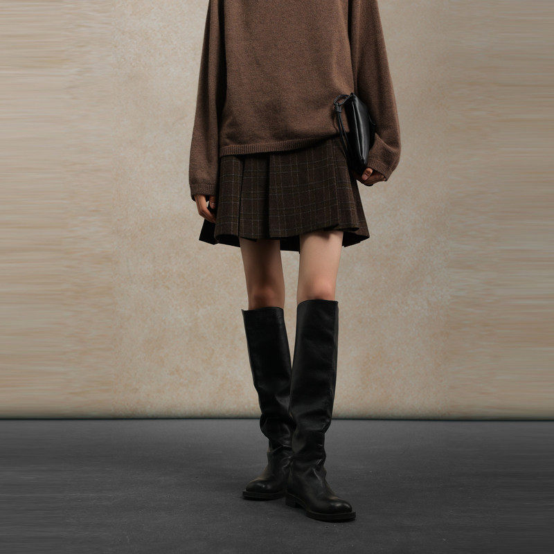 AIRIQI商场同款25冬新款A字复古格纹羊毛混纺短款半身裙AH